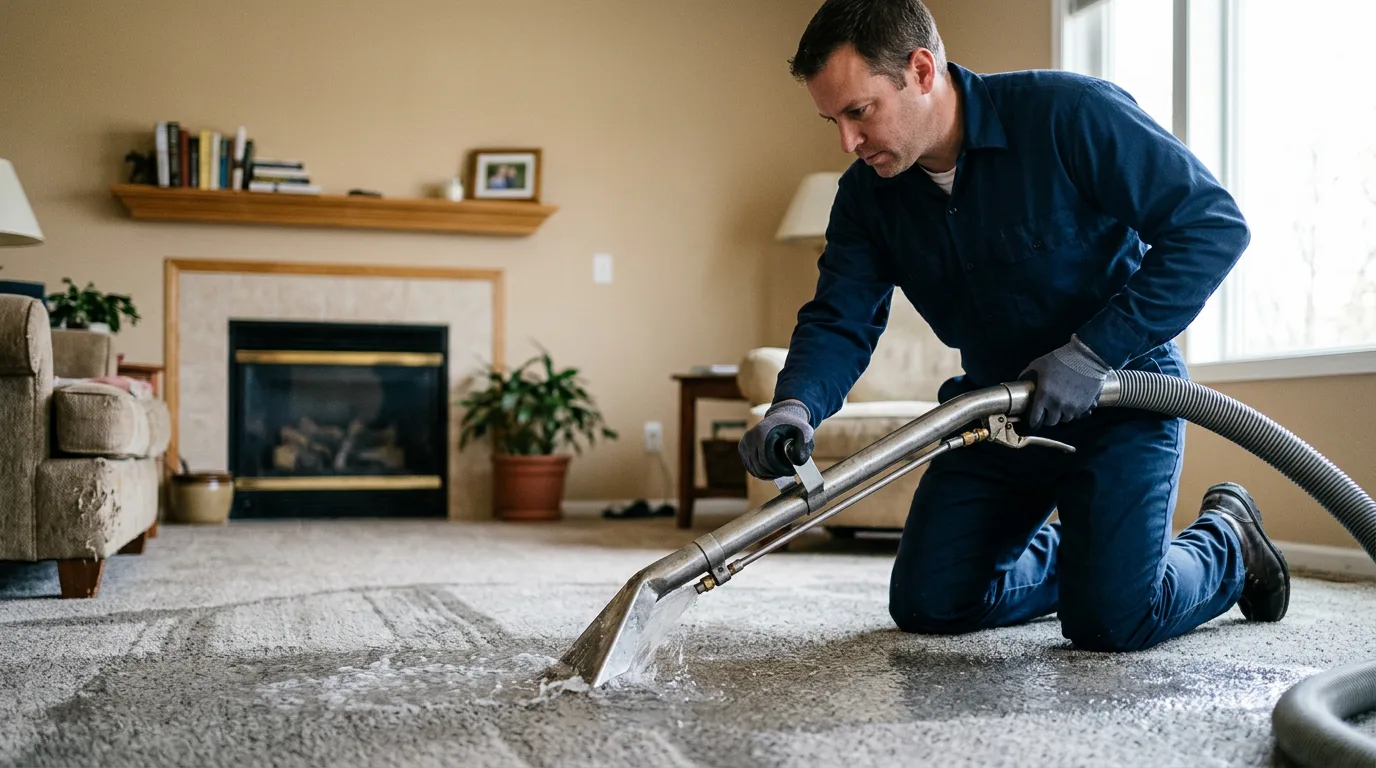 Water damage restoration technician working near Hamshire, TX
